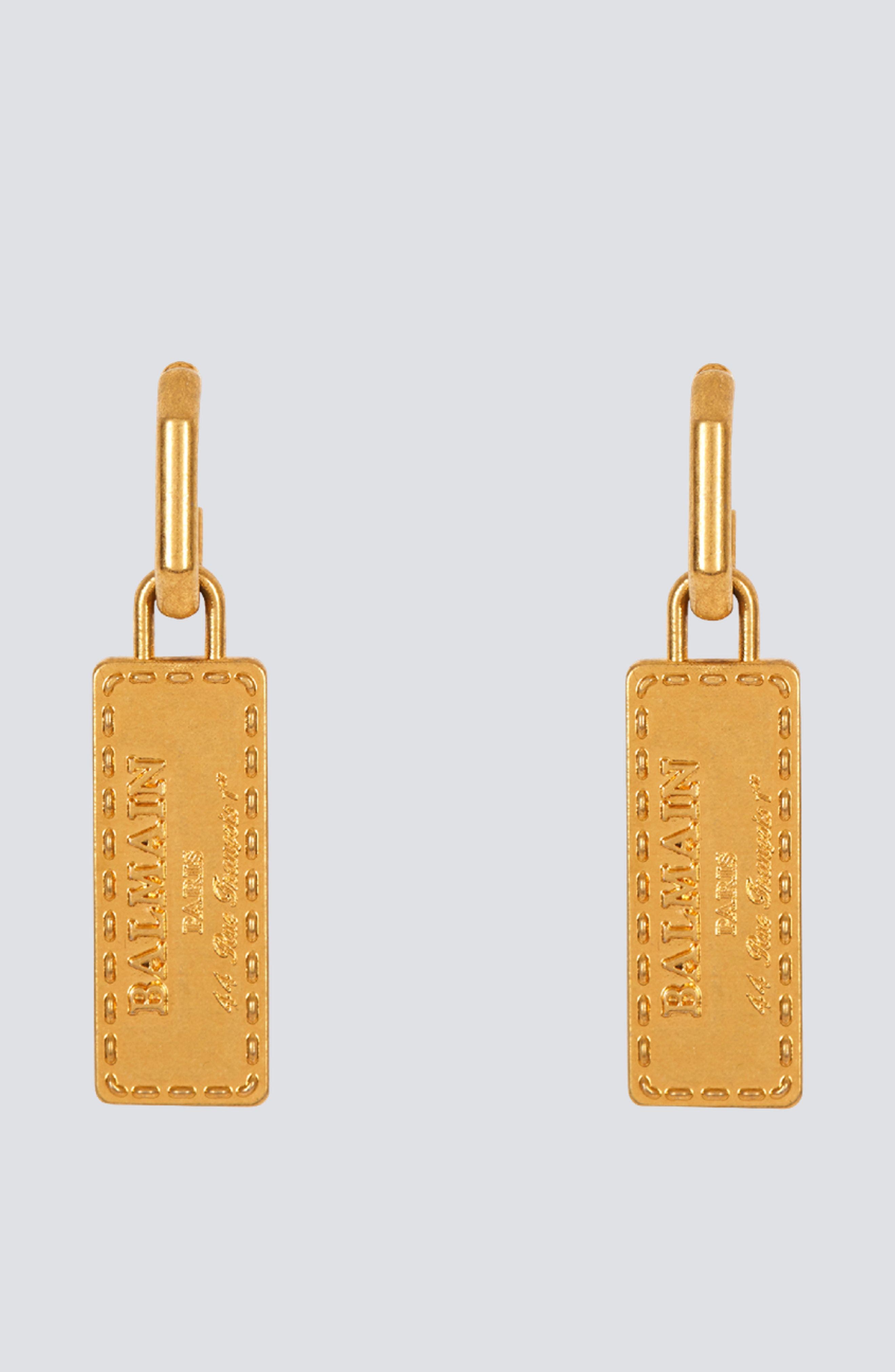 Balmain Logo-engraved Pendant Earrings In Yellow