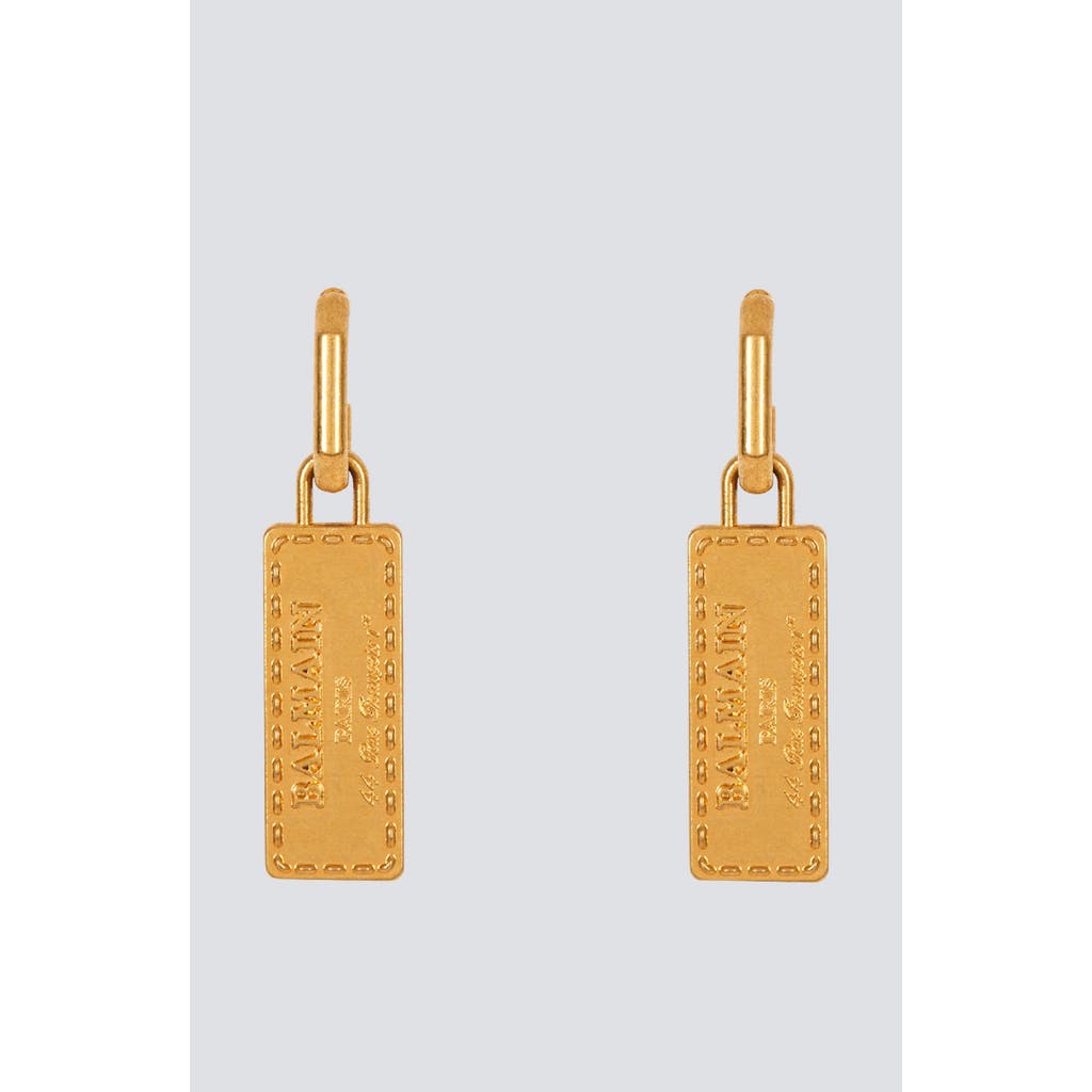 Balmain Logo-engraved Pendant Earrings In Yellow