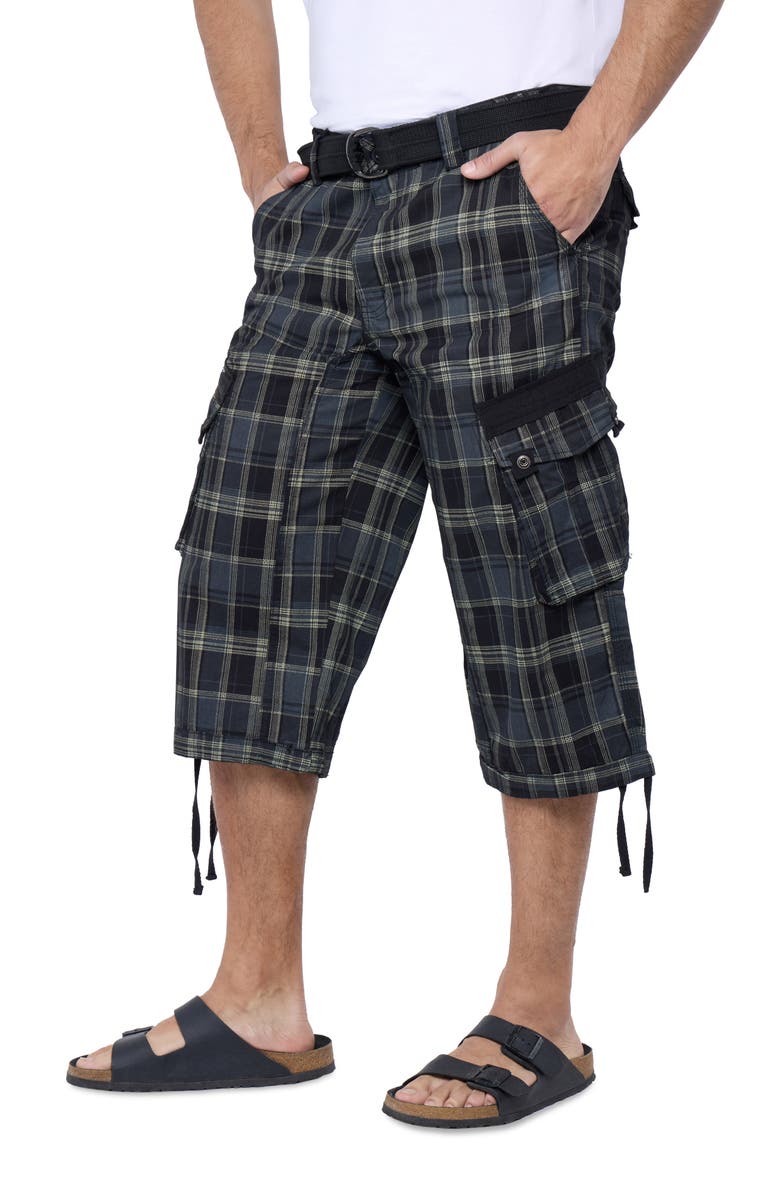 XRAY Belted Cargo Shorts, Alternate, color, Plaid Black