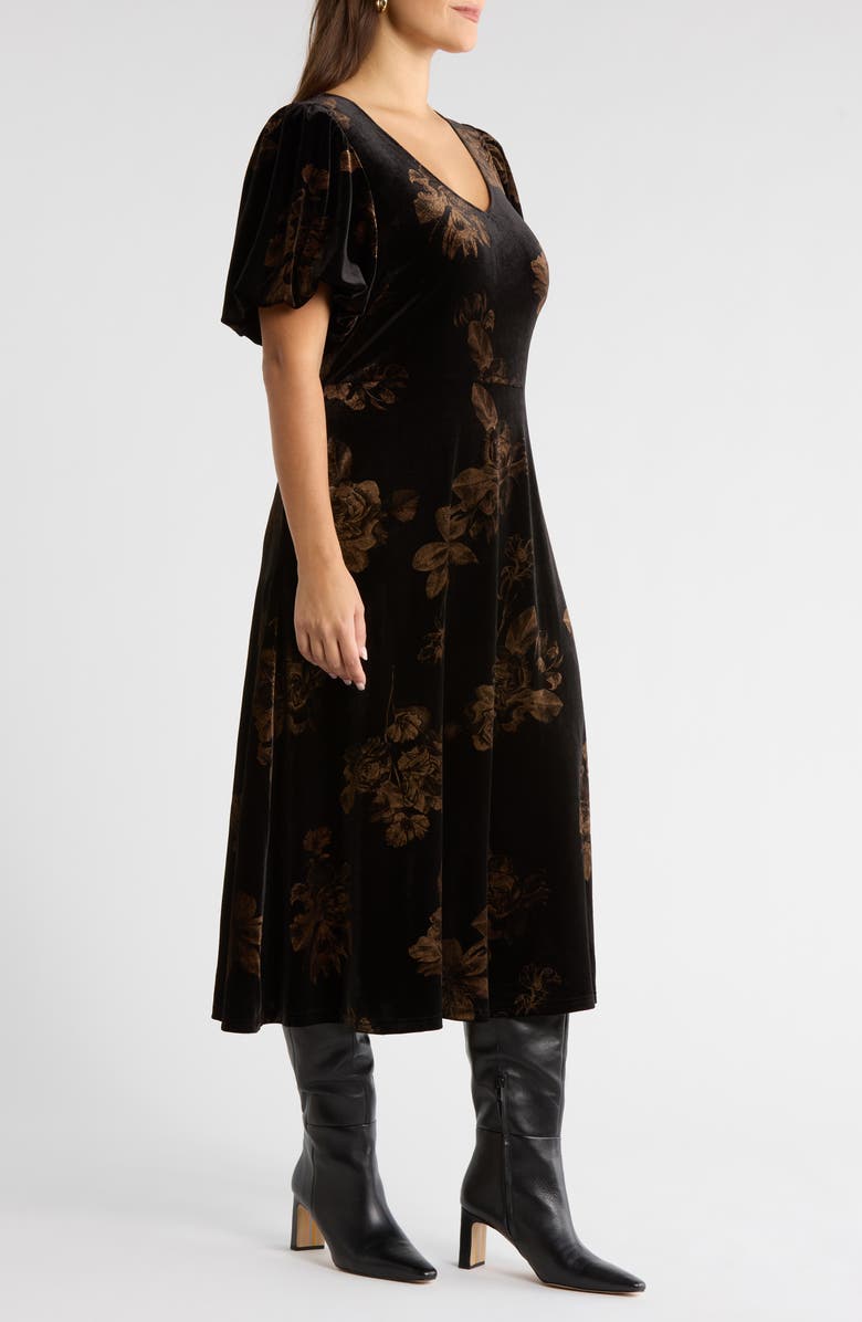 SUGARLIPS Ace Floral Puff Sleeve Velvet Cocktail Dress, Alternate, color, Black-Multi