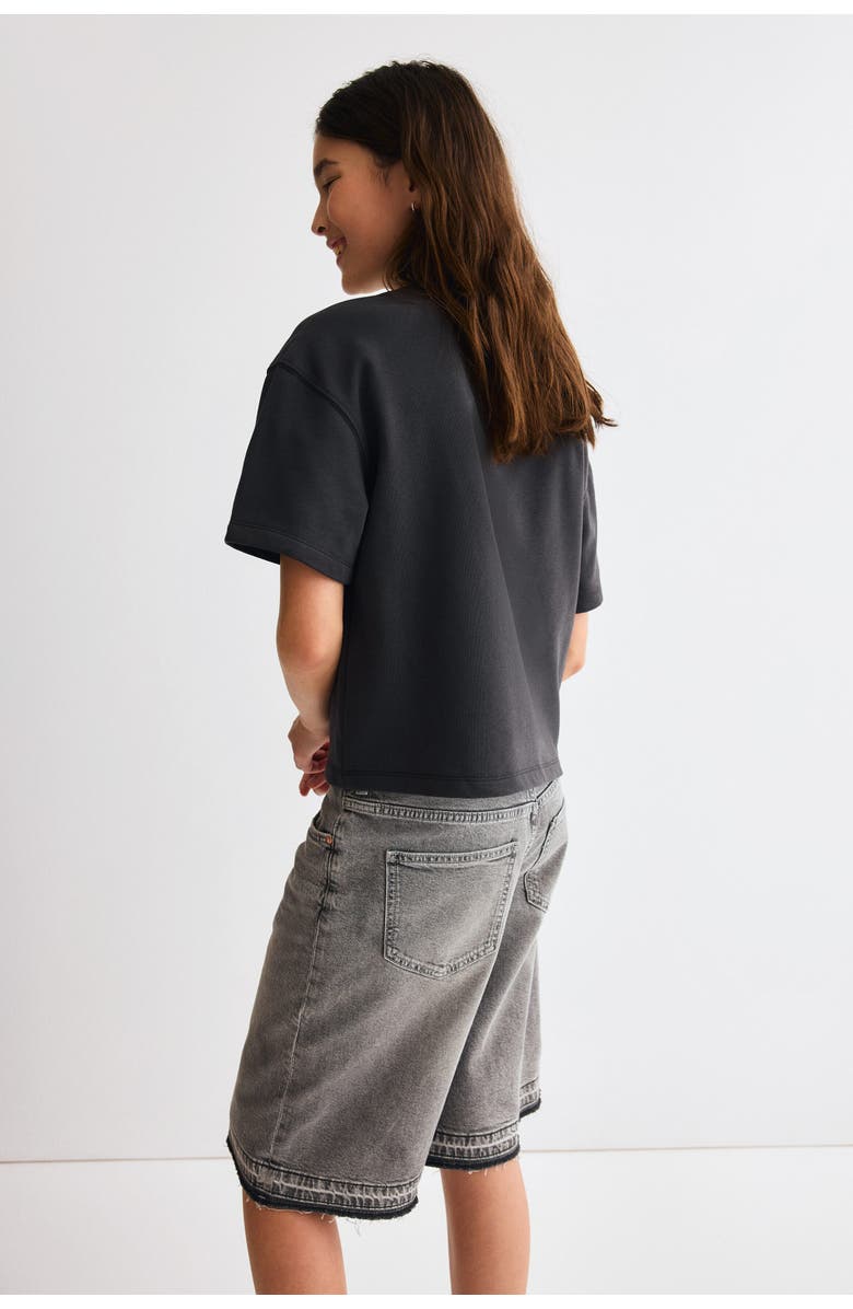 H&M Wide Leg Low Denim Shorts, Alternate, color, Denim Gray