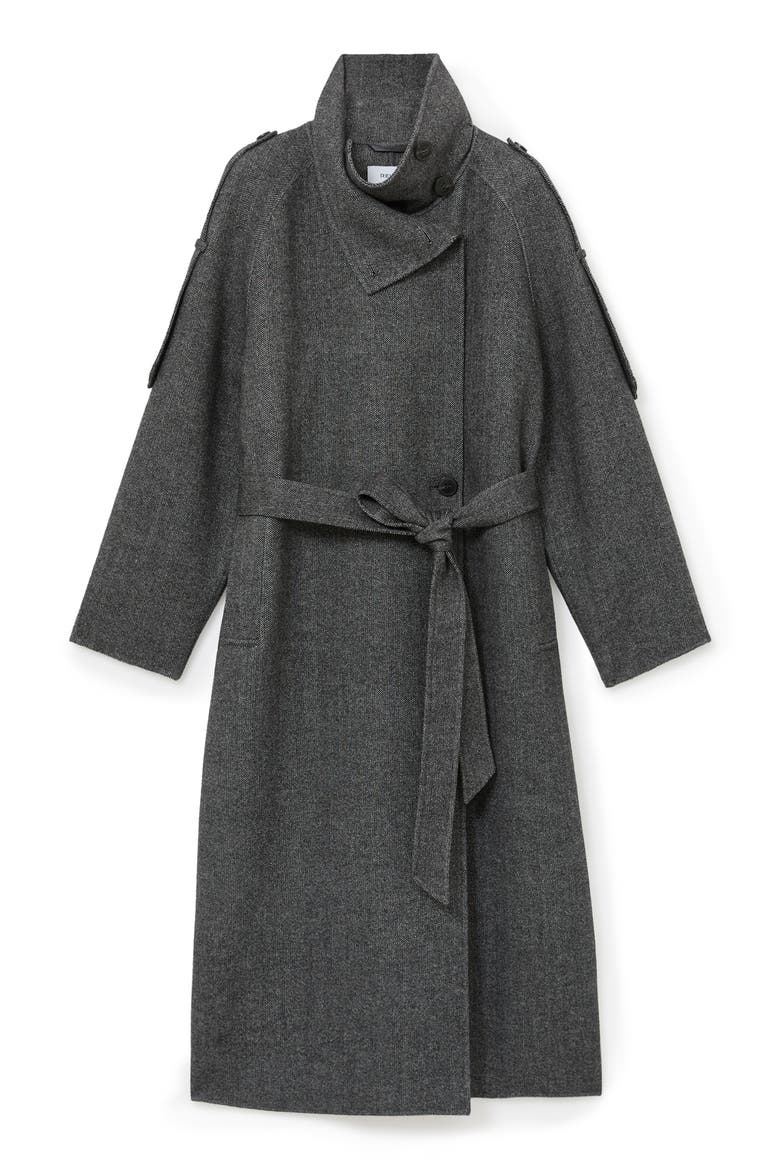 Martina Wool Blend Belted Coat, Alternate, color, DARK GREY