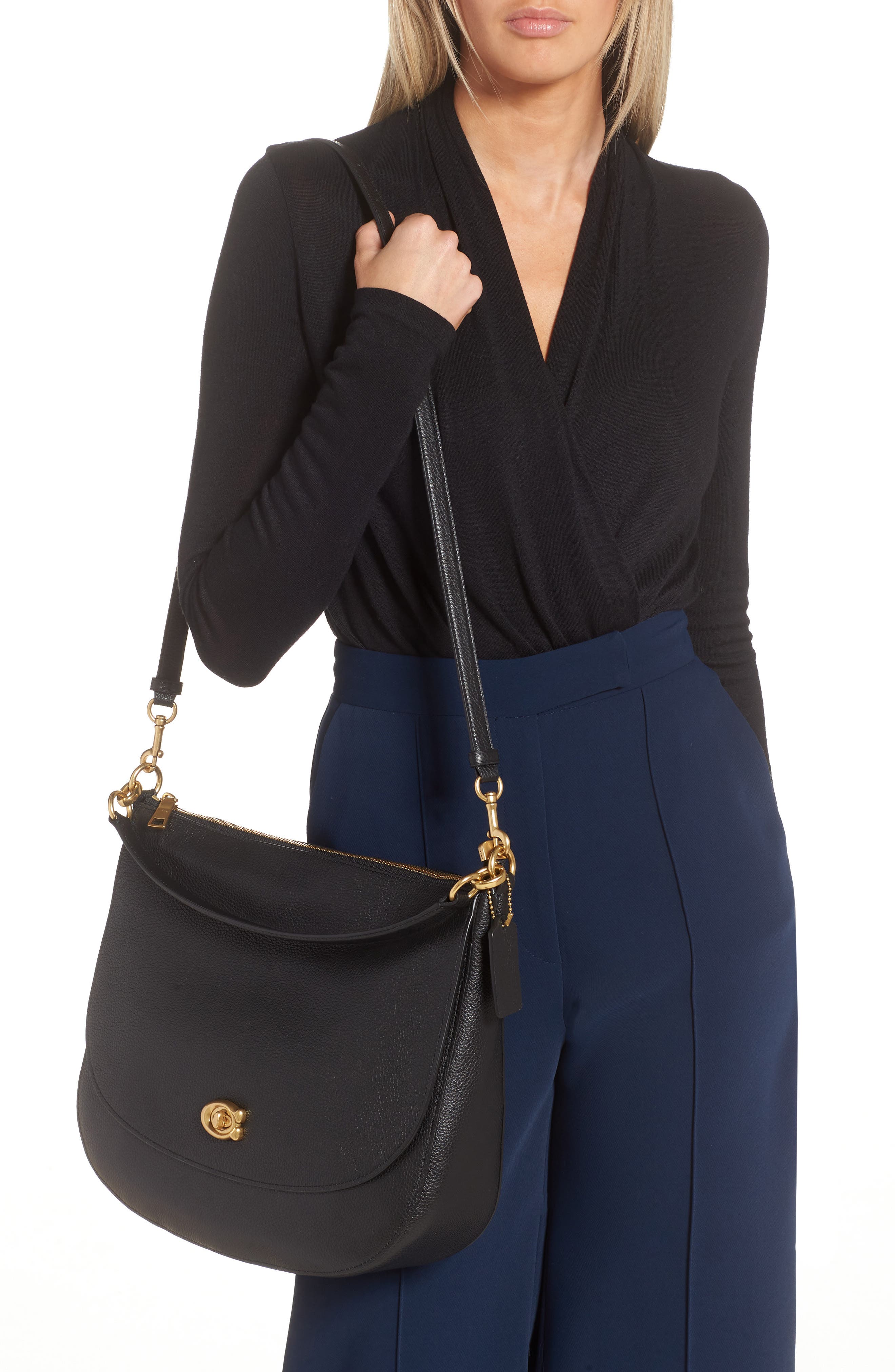 Polished Pebble Leather Shoulder Bag (Nordstrom Exclusive), Alternate, color, B4/ BLACK