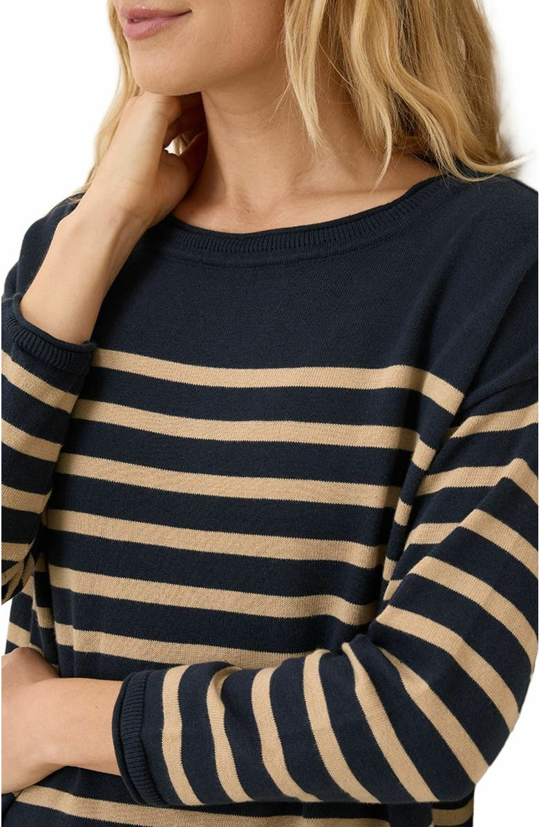 Pact Organic Cotton Classic Fine Knit Wide Neck Sweater, Alternate, color, Encinitas Stripe Midnight Blue