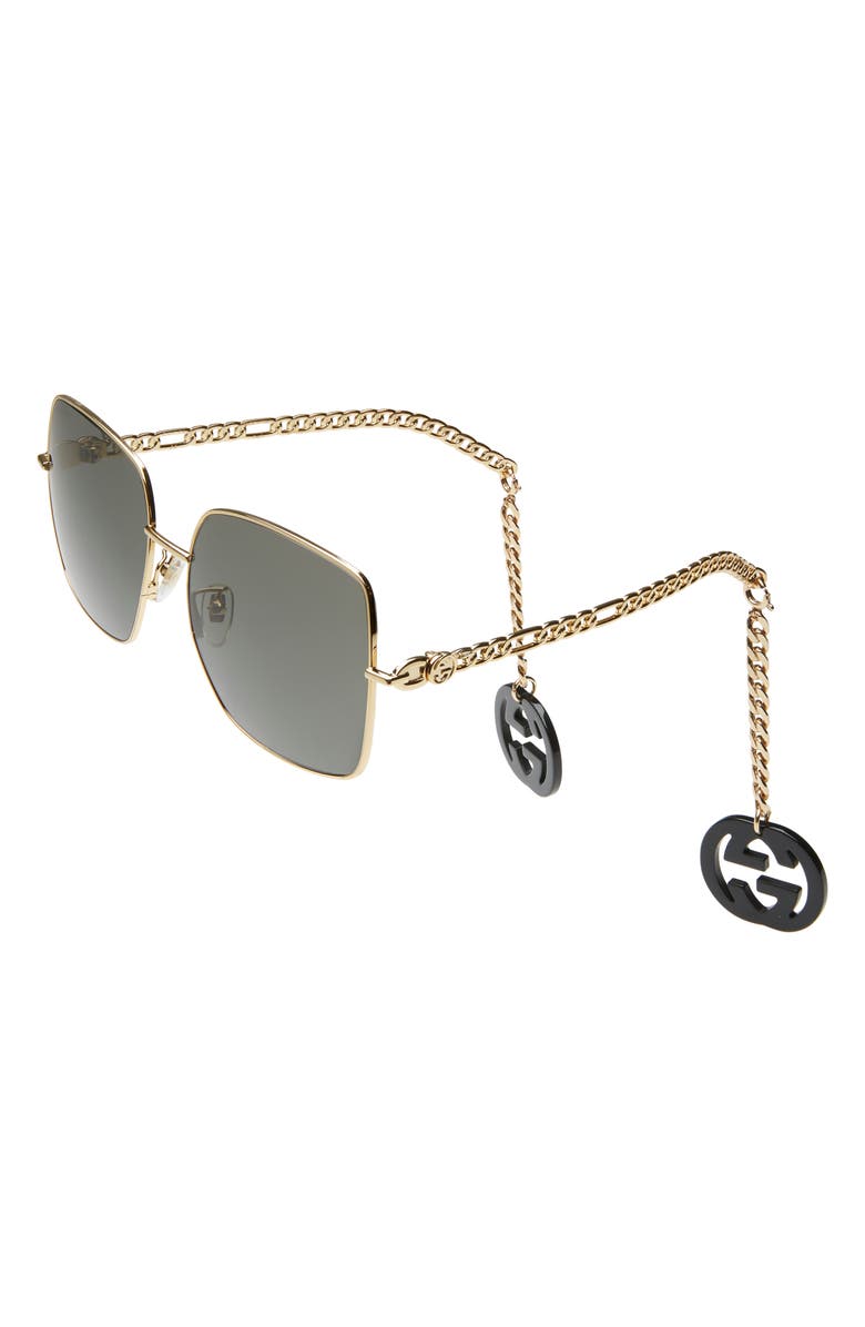 Gucci 61mm Square Sunglasses with Removable Logo Charms, Alternate, color,