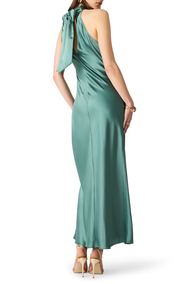 Alanah Halter Neck Satin Midi Dress, Alternate, color, DARK SAGE