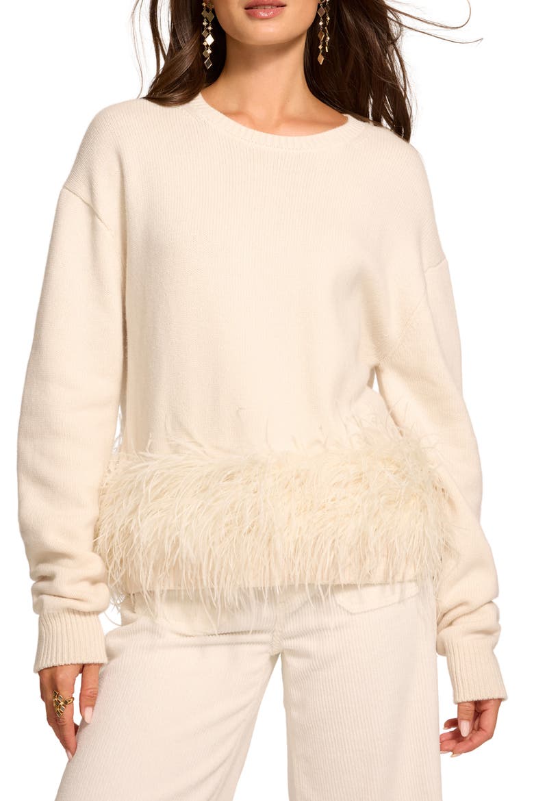 Lana Ostrich Feather Trim Sweater, Main, color, IVORY