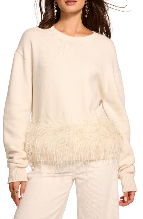 Lana Ostrich Feather Trim Sweater