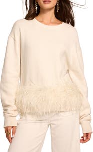 Ramy Brook Lana Ostrich Feather Trim Sweater