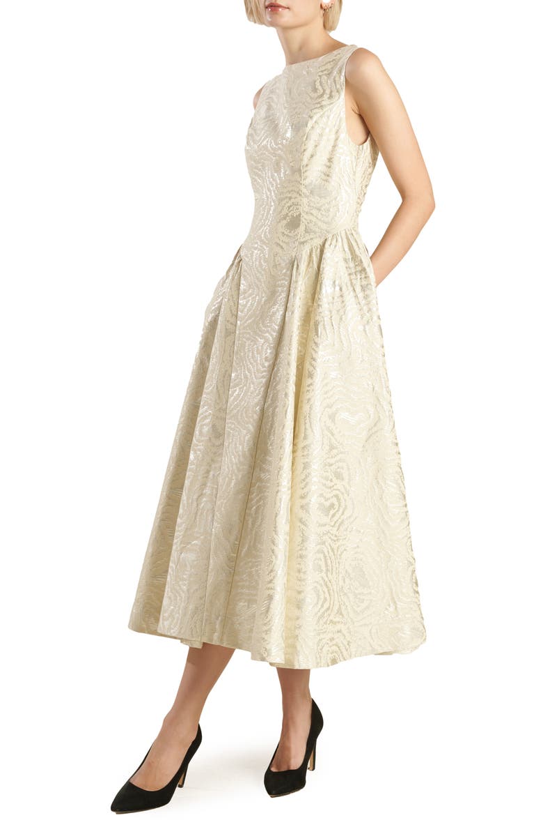 FREEMARKET Floral Jacquard Cocktail Midi Dress, Alternate, color, Champagne