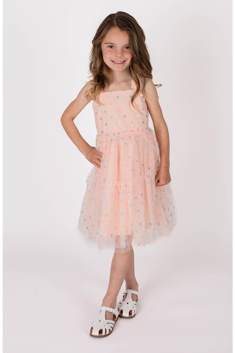 Kids' Polka Dot Tiered Dress, Main, color, PEACH