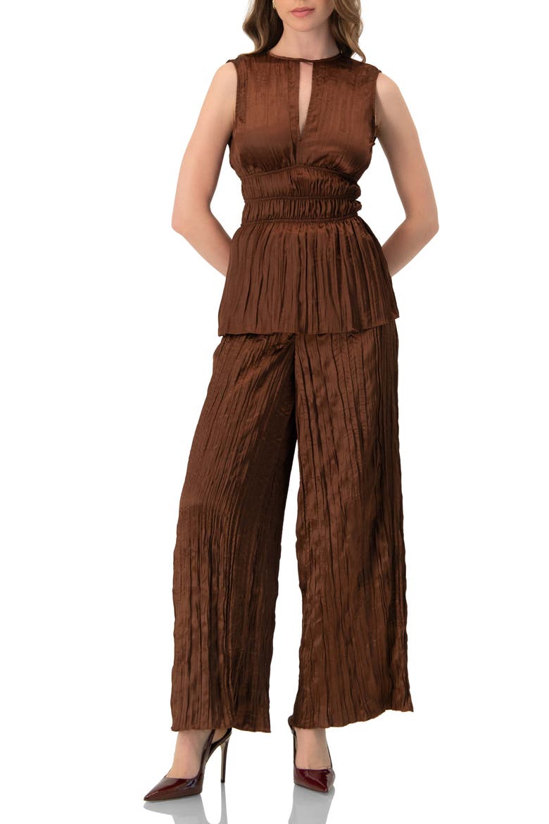 Satin Sleeveless Pleated Blouse, Alternate, color, Brown