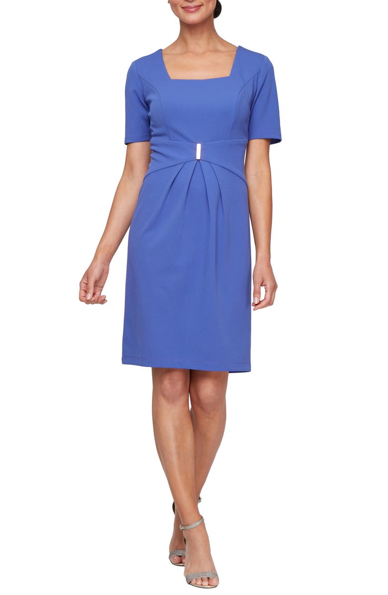 SL FASHIONS Square Neck Short Sleevce Sheath Dress, Main, color, Blue Violet