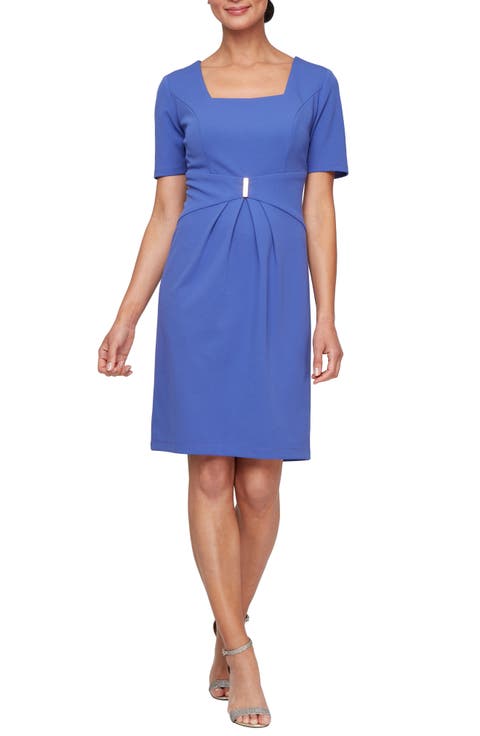 Square Neck Short Sleevce Sheath Dress