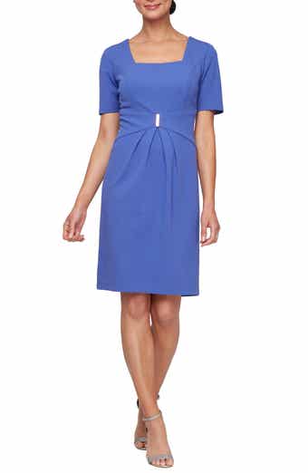 SL FASHIONS Square Neck Short Sleevce Sheath Dress