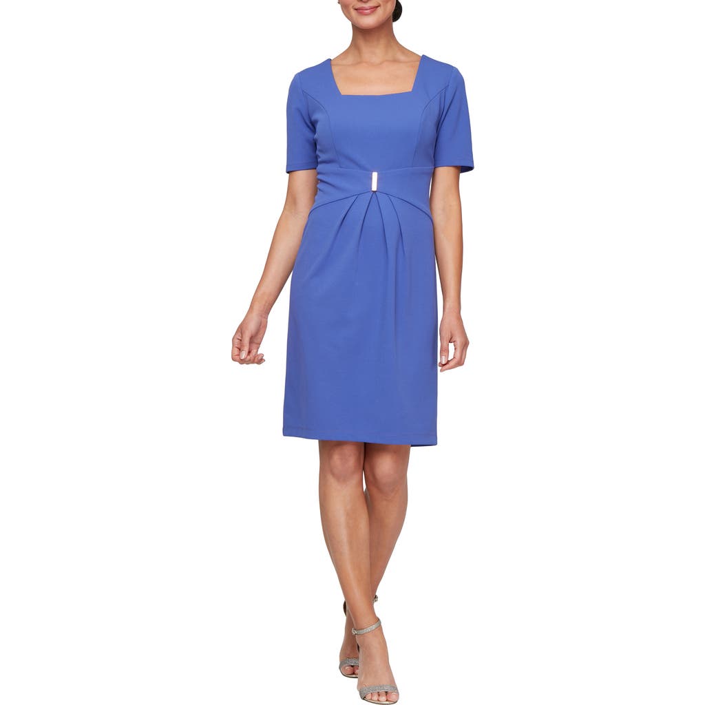 Shop Sl Fashions Square Neck Short Sleevce Sheath Dress In Blue Violet