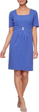 SL FASHIONS Square Neck Short Sleevce Sheath Dress