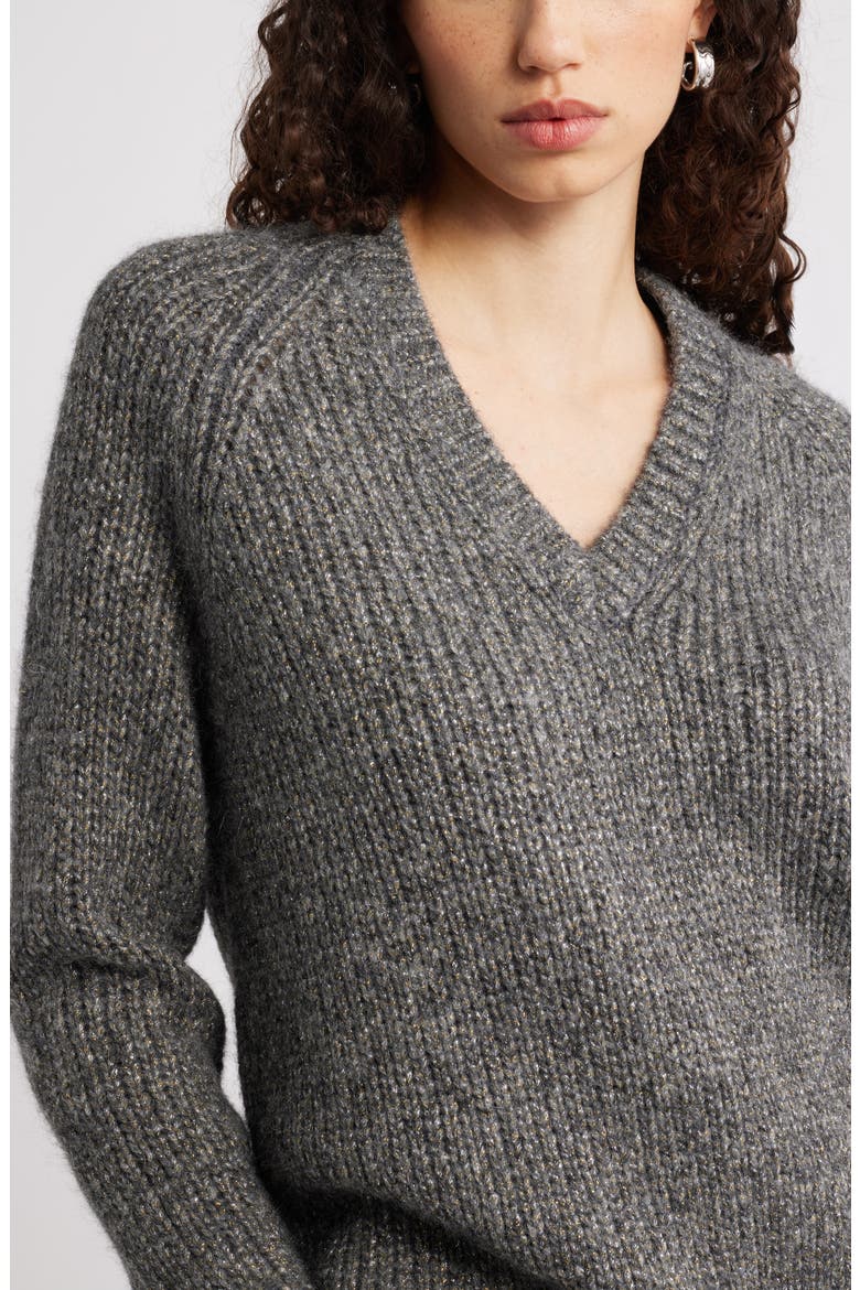 Sparkle V-Neck Sweater, Alternate, color, GREY DK HEATHER METALLIC MARL