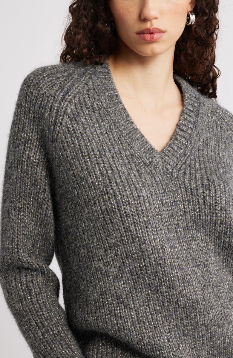 Nordstrom Sparkle V-Neck Sweater, Alternate, color, Grey Dk Heather Metallic Marl