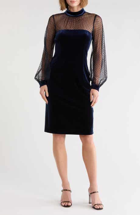 Flocked Long Sleeve Velvet Sheath Dress