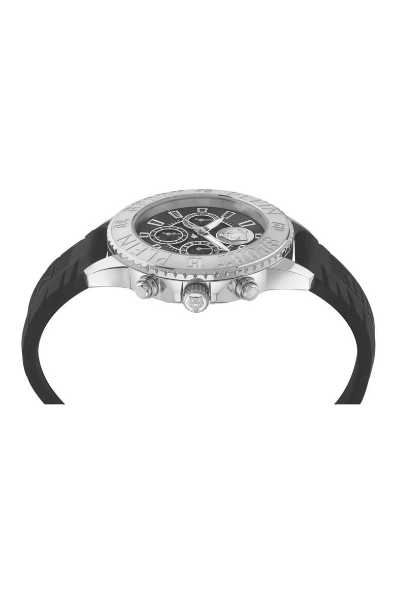 Glam Chrono Silicone Strap Watch, 44mm, Alternate, color, STAINLESS STEEL