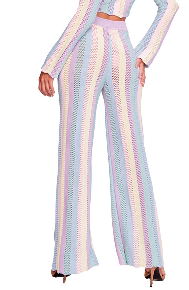 Capittana Paloma Stripe Openwork Crochet Cover-Up Pants, Alternate, color, 