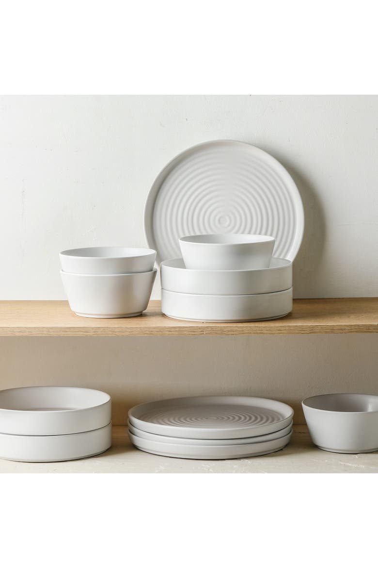 Elica Stoneware 24-Piece Dinnerware Set, Alternate, color, White