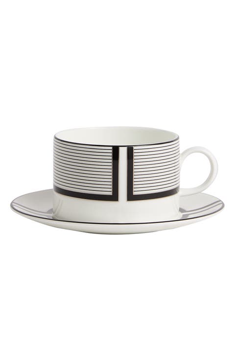 x Vera Wang Luxe Graphite Bone China Teacup & Saucer Set
