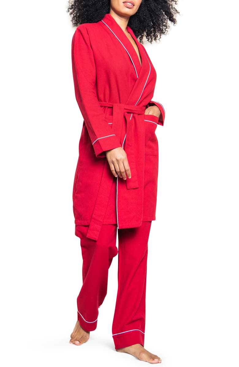 Petite Plume Cotton Flannel Robe, Main, color, Red