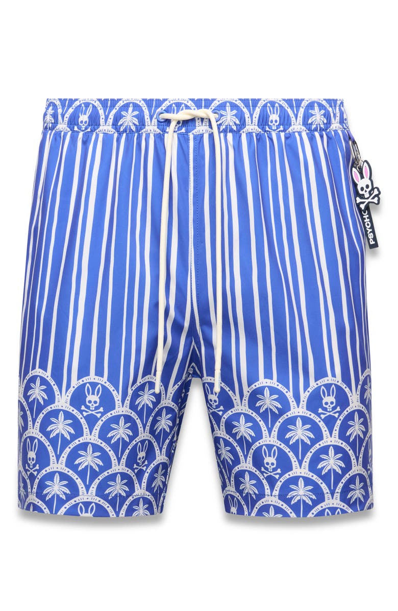 Psycho Bunny Brad Palm Tree & Bunny Print 6-Inch Swim Trunks, Alternate, color, 