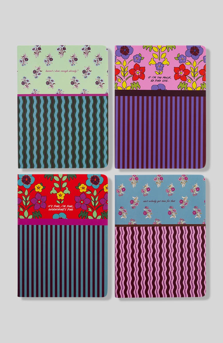 Furbish Stitched Notebook Set of 4 - Floral Stripes, Main, color, 