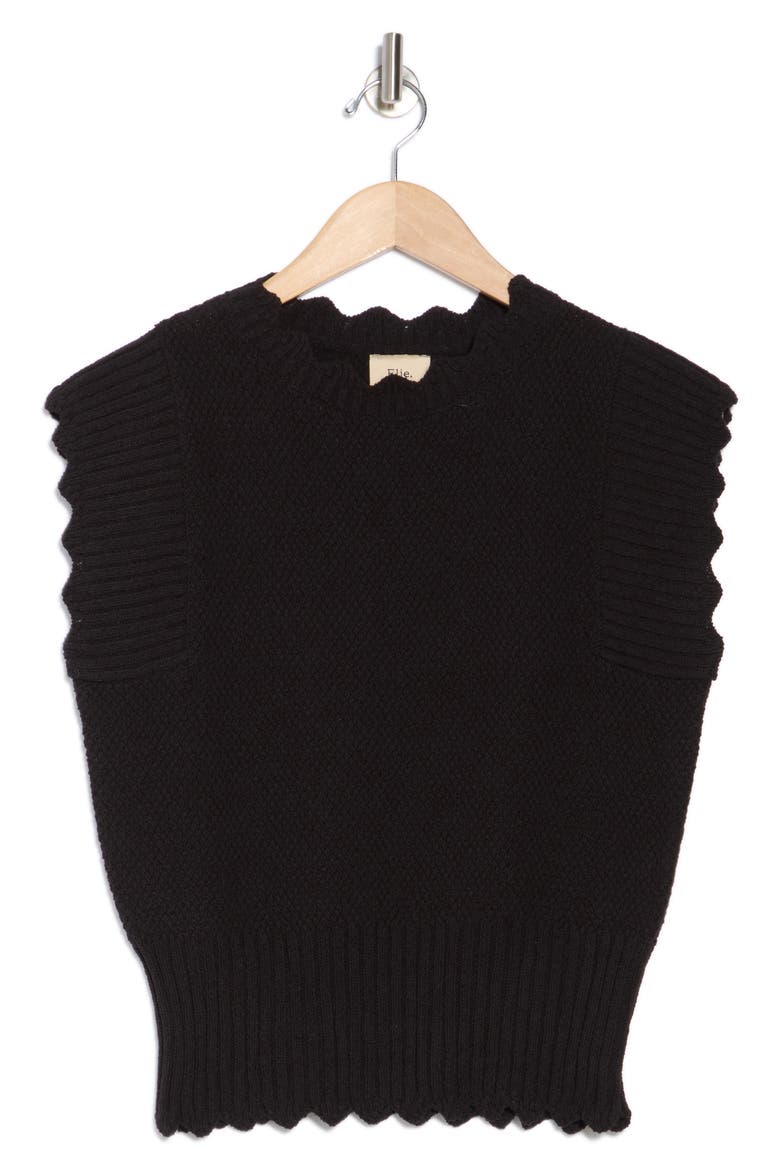 Scallop Edge Sweater, Alternate, color, BLACK