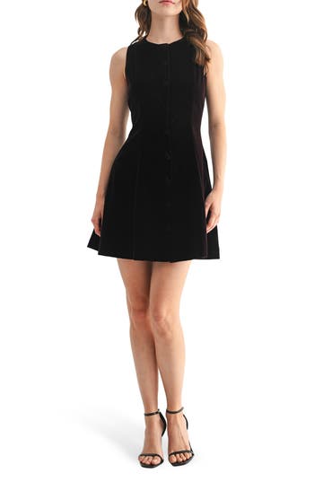 Lush Sleeveless Button Front Velvet Minidress In Black
