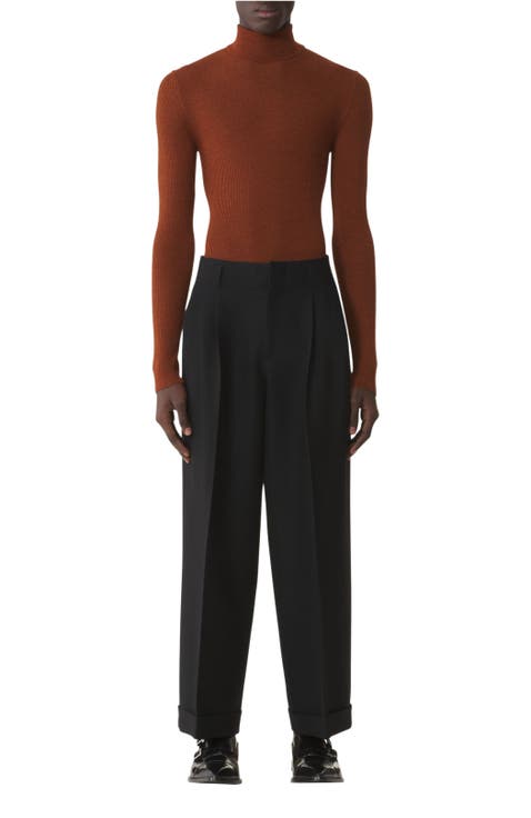 Wide-Leg Flannel Pants in Woven Virgin Wool