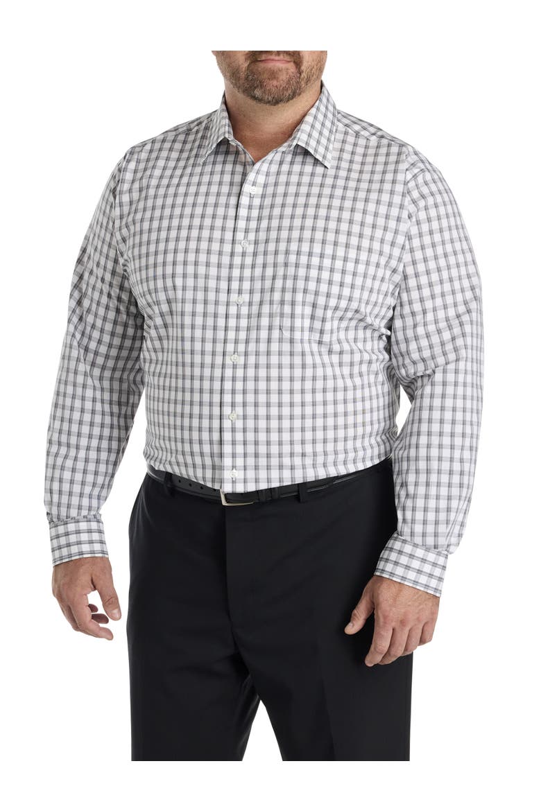 Big & Tall Medium Plaid Dress Shirt, Alternate, color, BLACK GREY