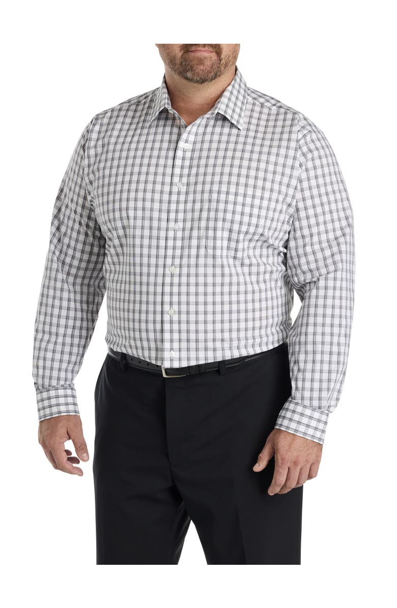 Oak Hill by DXL Big & Tall Medium Plaid Dress Shirt, Alternate, color, Black Grey