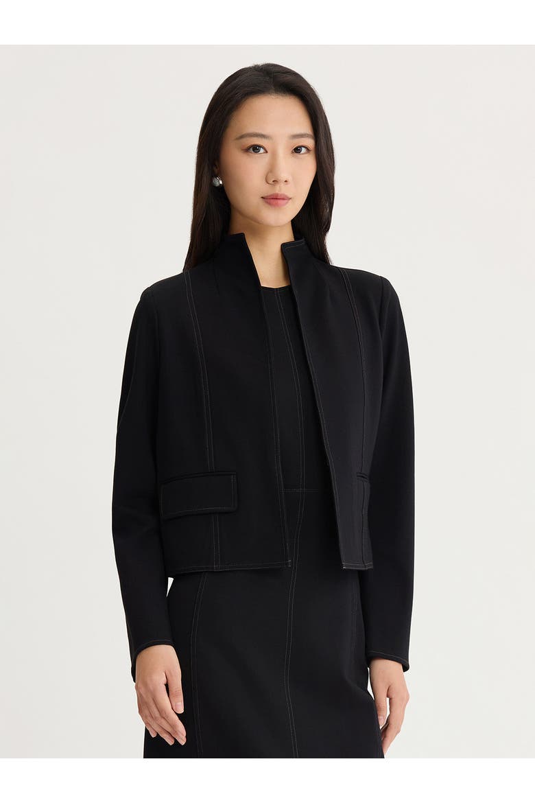 Relaxed LuxeStretch Ponte Contrast Stitch Jacket, Alternate, color, Black/Charmeuse