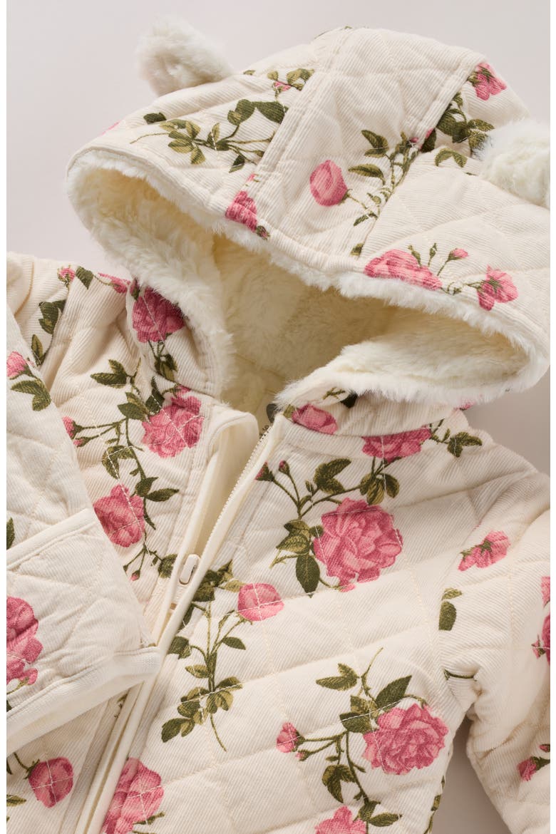 Hooded Quilted Fleece Lined Bunting, Alternate, color, IVORY EGRET MOOD FLORAL