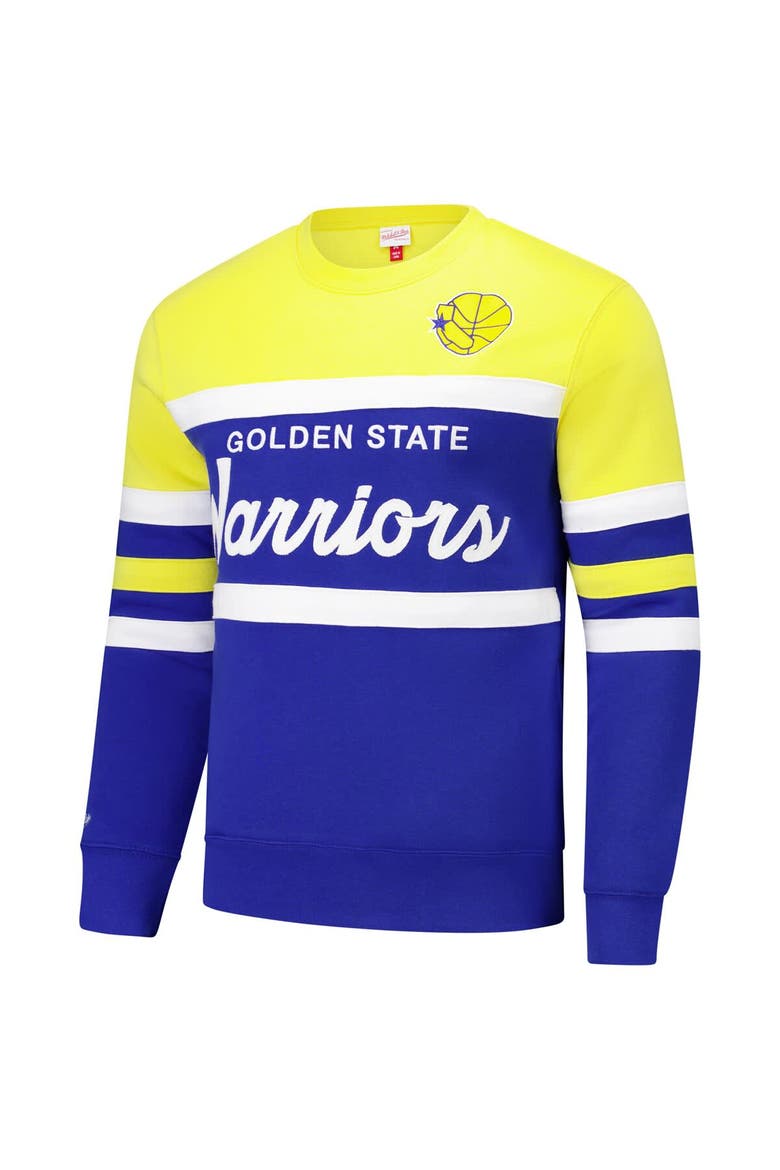 Men's Mitchell & Ness Royal/Gold Golden State Warriors Hardwood Classics Vintage Logo Head Coach Pullover Sweatshirt, Alternate, color, Royal