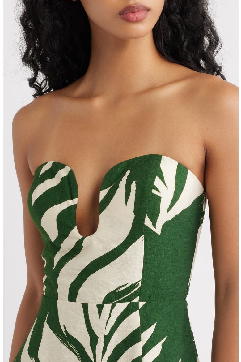 Morea Print Strapless Minidress, Alternate, color, EMERALD