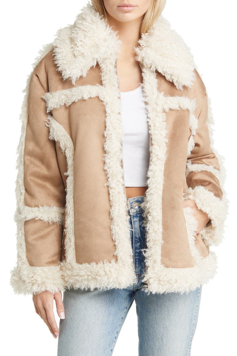 Faux Shearling Coat, Main, color, TAN/ IVORY