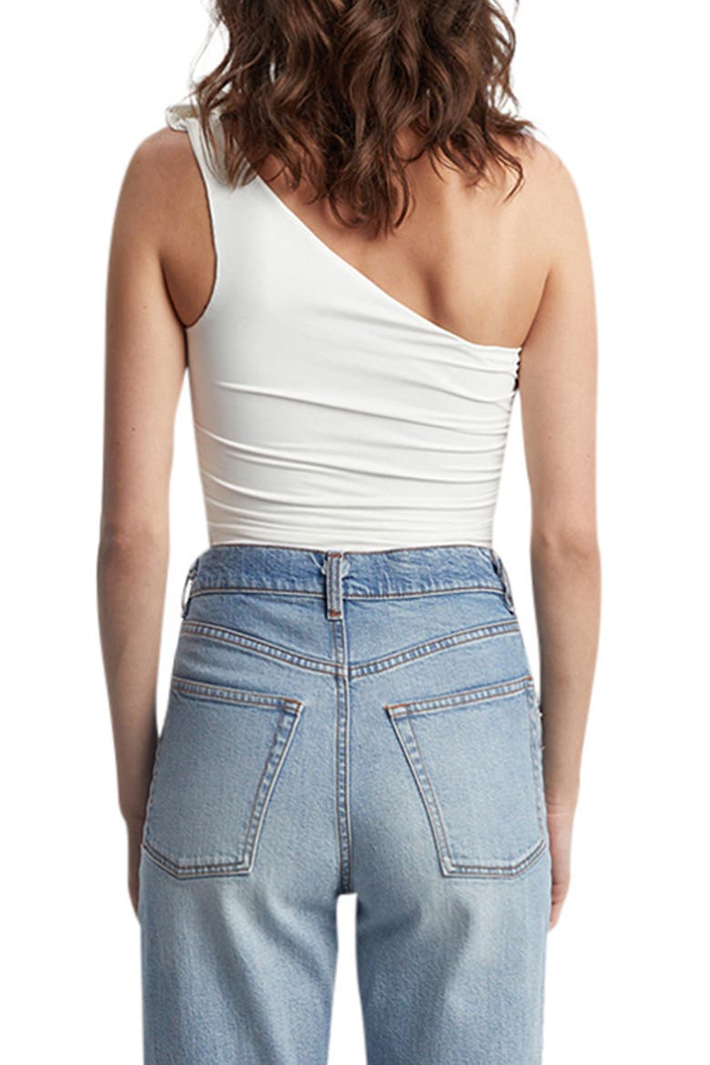 Lilita Rosette One-Shoulder Stretch Jersey Bodysuit, Alternate, color, ORCHID WHITE