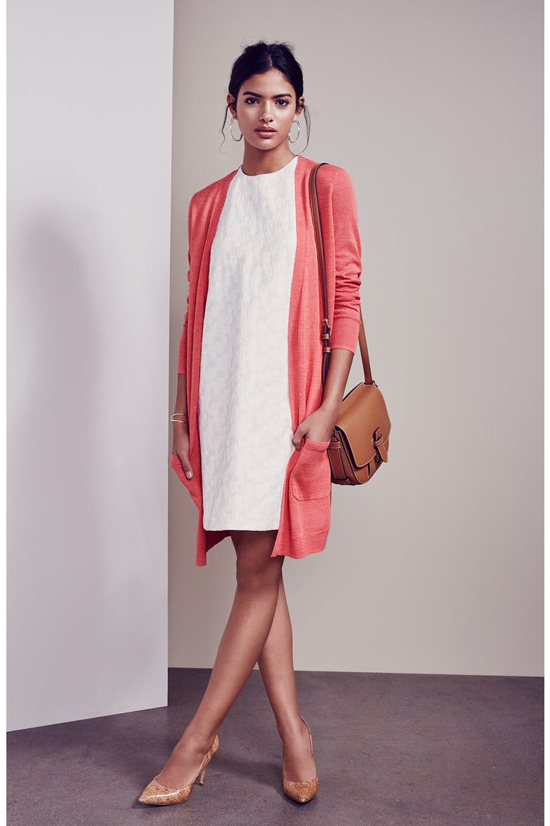 Jacquard Sleeveless Shift Dress, Alternate, color, IVORY- TAN FREESIA PATTERN