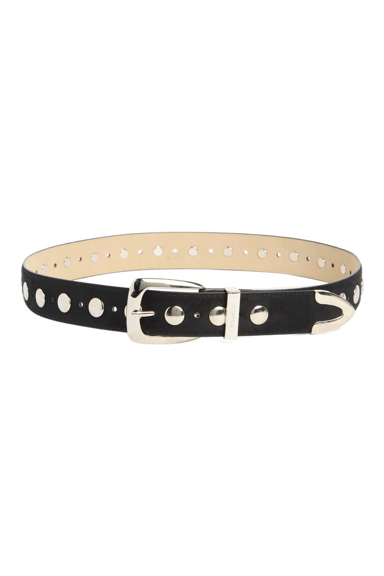 Studded Faux Suede Belt, Main, color, BLACK/ SILVER
