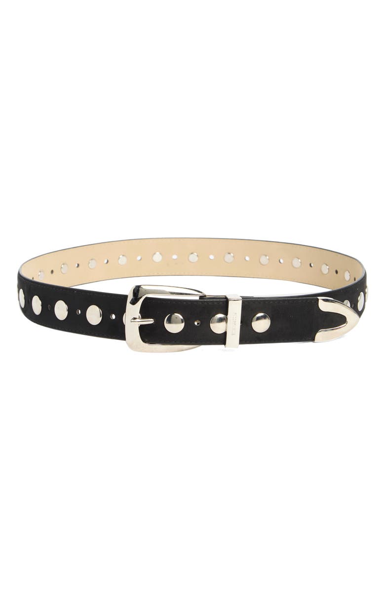 Steve Madden Studded Faux Suede Belt, Main, color, Black/ Silver