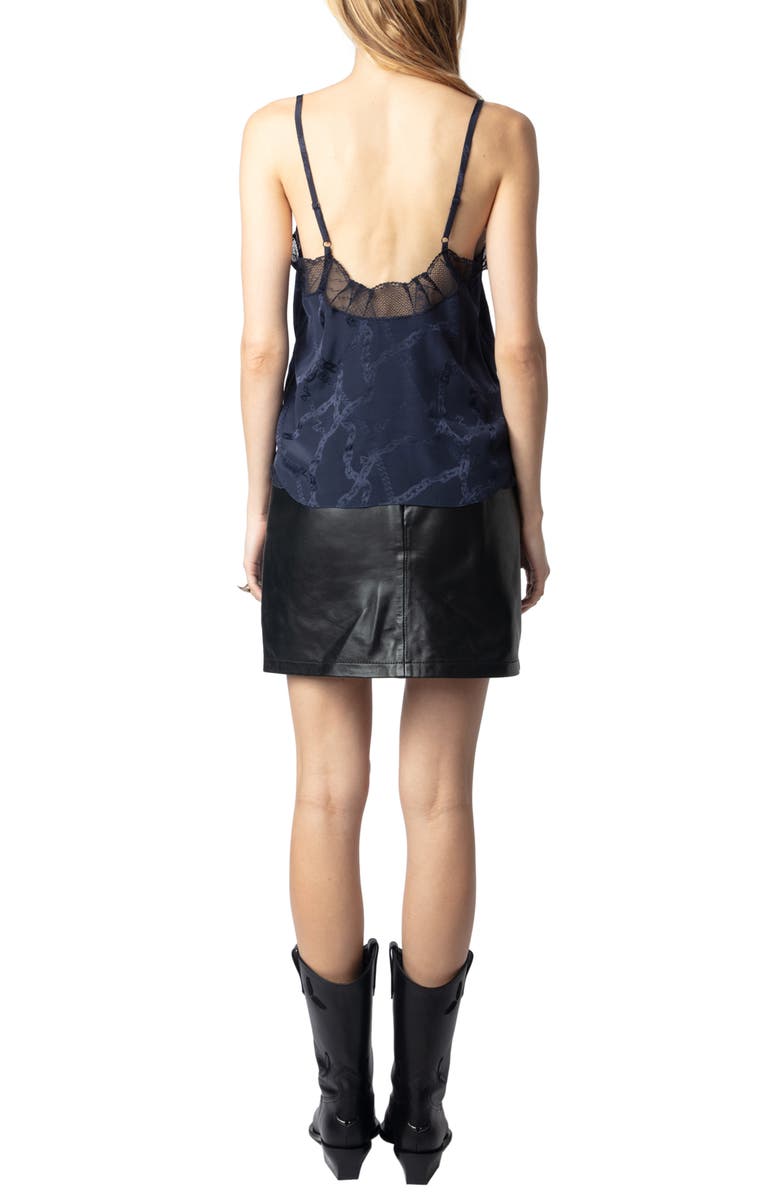 Zadig & Voltaire Cyoko Jacquard Chains Lace Trim Silk Camisole, Alternate, color, 