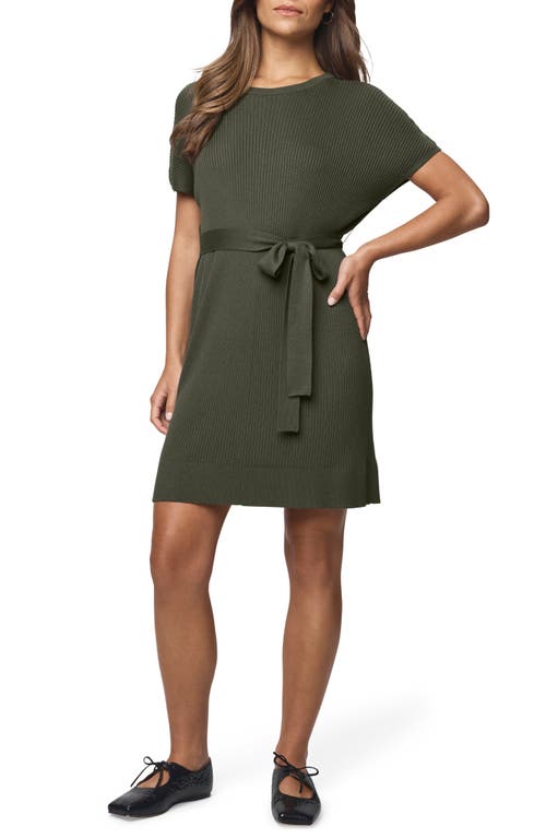 Splendid Georgie Tie Waist Rib Sweater Dress In Green
