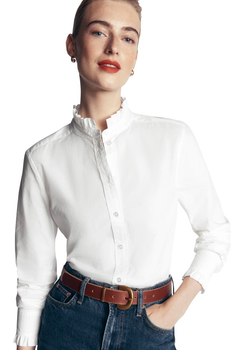 Sienna Frill Cotton Button-Up Shirt, Alternate, color, IVORY
