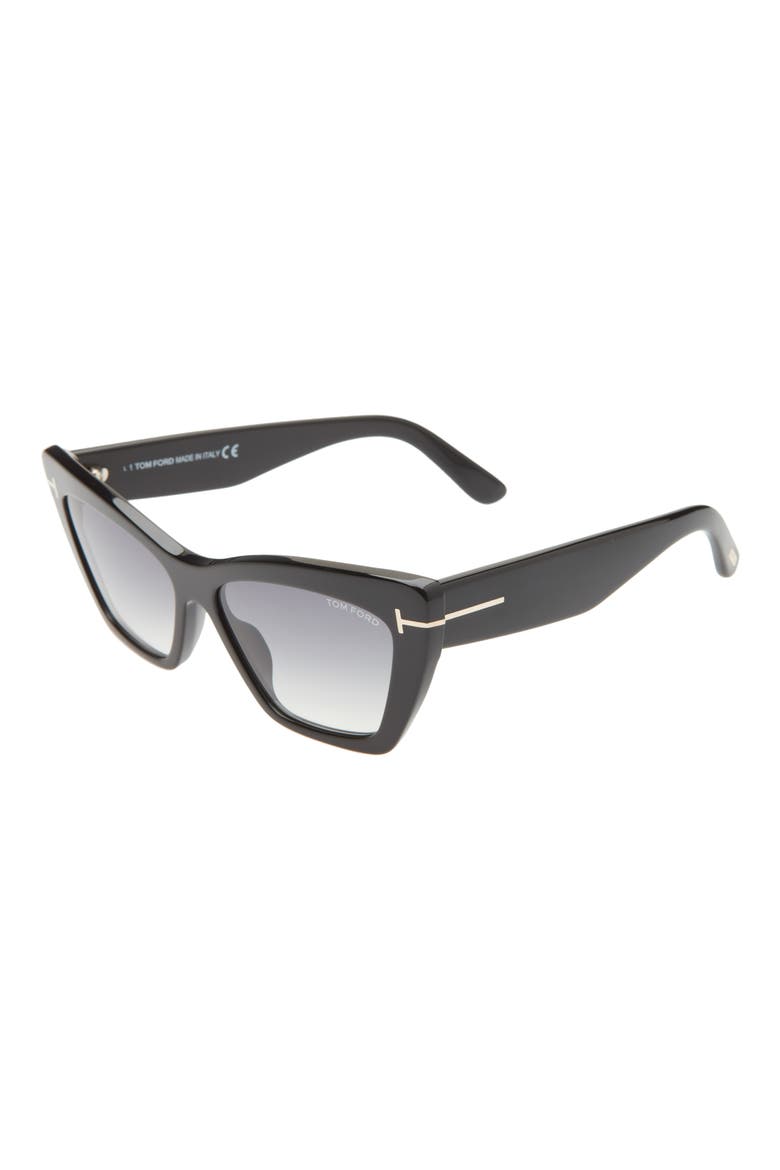 Wyatt 56mm Gradient Cat Eye Sunglasses, Alternate, color, SHINY BLACK / GRADIENT SMOKE