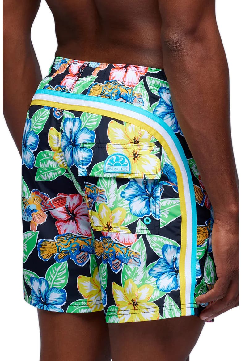 Floral Board Shorts, Alternate, color, BLACK